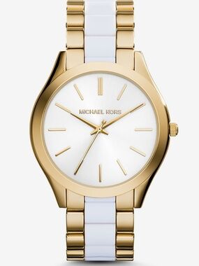 NWT Michael Kors Slim Runway Gold-Tone Acetate Watch